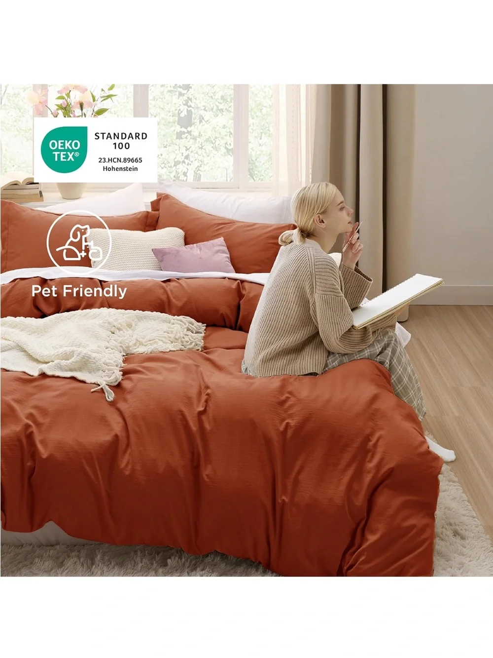 NEW Bedsure Duvet Cover Set - 3 Pieces Prewashed Extra Soft. Terracotta. Full